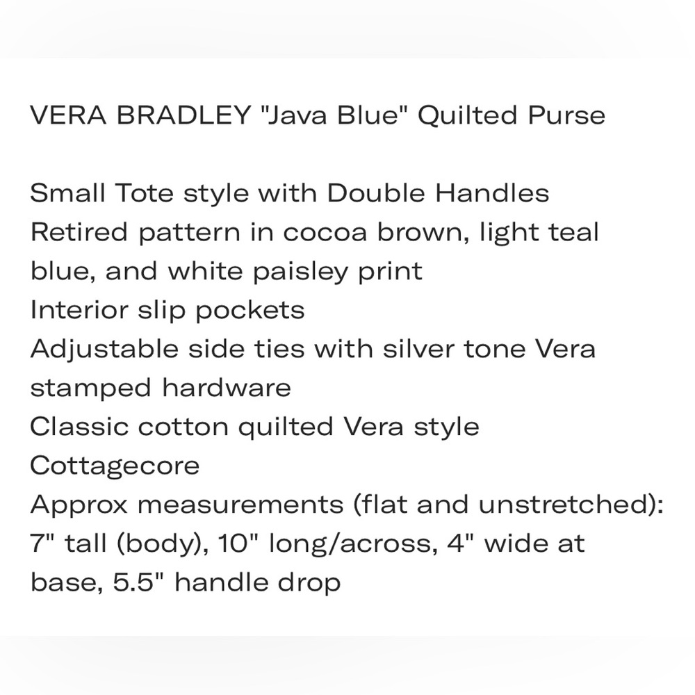 VERA BRADLEY Vintage Java Blue Small Tote - Retired Pattern - Picture 2 of 5